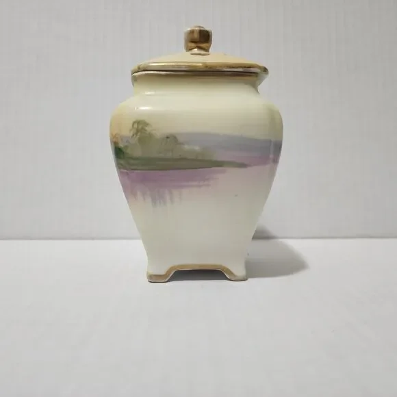 Antique or Vintage Nippon Small Porcelain Potpourri Jar with Lid Sailboat Scene - Picture 5 of 9